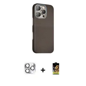 ieg™ iPhone 16 Pro Max Kılıf Kozmos Klasik Prime - Siyah Buffer Cam Ekran Koruyucu + Pers Alüminyum Kamera Lens - GS
