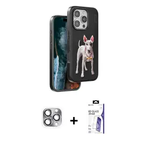 ieg™ iPhone 16 Pro Max Kılıf Nova Form Koleksiyonu - Siyah Bilvis 3X AR HD Cam Ekran Koruyucu + Pers Alüminyum Kamera Lens - GI