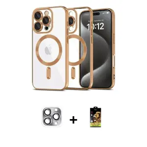 ieg™ iPhone 16 Pro Max Kılıf Nova Işık Özel Seri - Siyah Buffer Cam Ekran Koruyucu + Pers Alüminyum Kamera Lens - GI