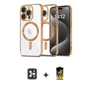 ieg™ iPhone 16 Pro Max Kılıf Nova Işık Özel Seri - Siyah Buffer Cam Ekran Koruyucu + PVD Metal Kamera Lens - SH