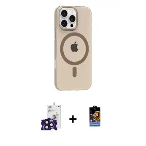 ieg™ iPhone 16 Pro Max Kılıf Pusula Form Özel Seri - Siyah Buffer Hayalet Cam Ekran Koruyucu + Bilvis Titan Kamera Lens - SH