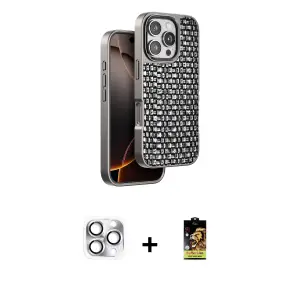 ieg™ iPhone 16 Pro Max Kılıf Siluet Form Serisi - Siyah Buffer Cam Ekran Koruyucu + Pers Alüminyum Kamera Lens - GS