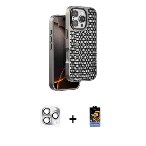 ieg™ iPhone 16 Pro Max Kılıf Siluet Form Serisi - Siyah Buffer Hayalet Cam Ekran Koruyucu + Pers Alüminyum Kamera Lens - GS