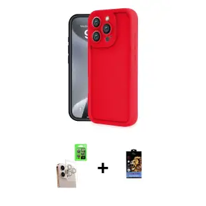 ieg™ iPhone 16 Pro Max Kılıf Yankı Yansıma Özel Seri - Siyah Buffer Hayalet Cam Ekran Koruyucu + Raze Metal Kamera Lens - NLGY