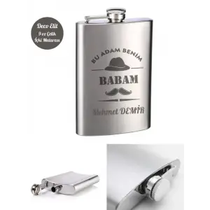 İsme Özel Kral Babam 9 Oz  Çelik Cep Matarası 266 Ml İçecek Cep Matarası Babaya Hediye