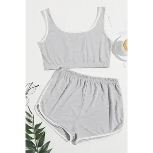ieg™ Kadın Gri Askılı Crop Top ve Şortlu Gecelik Takım