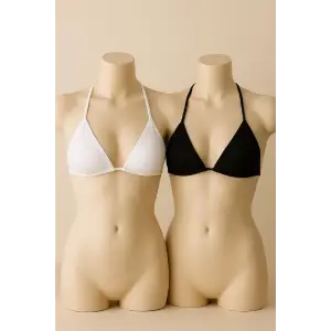 ieg™ Kadın Siyah ve Beyaz Minimal Kesim Üçgen Bikini Üstü