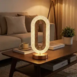 ieg™  Oval Şeklinde Kristal LED Masa Lambası – Dokunmatik, 3 Renk Işık Modlu, Şarjlı Dekoratif Gece Lambası