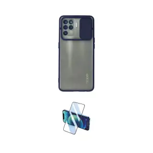 ieg™ Reno 5 Lite Kılıf Vadi Çizgi - Siyah 3D Antistatik Cam Ekran Koruyucu