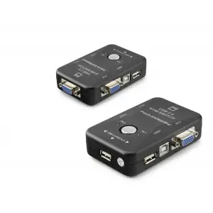 Vga Usb Kvm Switch 2 In 1 Out + 2 Port Usb Console + 2 Port Usb Pc (Klavye/Mouse + Yazıcı) - Siyah HDX1360