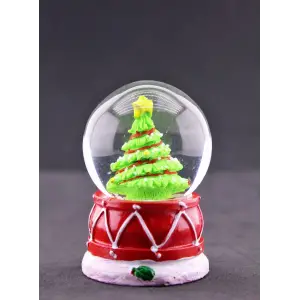 Yılbaşı Süslü Çam Ağacı Temalı Mini Boy Işıklı Kar Küresi 6.5 cm A
