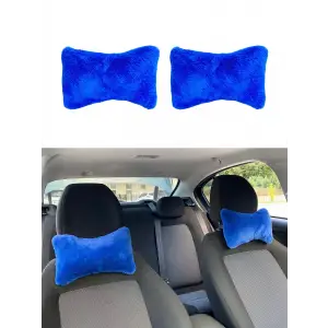 Yumuşak Peluş Ortopedik Araba Seyahat Boyun Yastığı 2li Mavi
