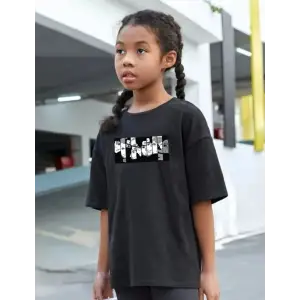 iegiyim™ Çocuk Unisex Baskılı T-Shirt - Siyah