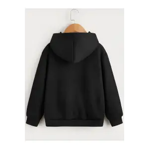 iegiyim™ Çocuk Unisex Kapüşonlu Tatlı Kedi Baskılı Sweatshirt - Siyah
