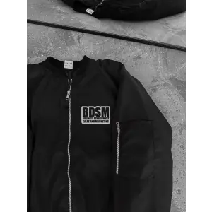 iegiyim™ Erkek Baskılı Bomber Mont Fermuarlı Cepli Kapitone Astarlı  - Siyah