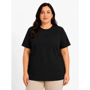 iegiyim™ Kadın Battal Big Size Basic Tişört Bisiklet Yaka Rahat Kalıp T-Shirt - Siyah