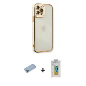 iPhone 12 Pro Max Kılıf Çekirdek Klasik Serisi - Siyah Polymer Nano Ekran Koruyucu + Shine Kamera Lens Koruma Cam - MI