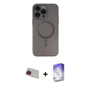 iPhone 13 Pro Max Kılıf Akış Minimal Özel Seri - Siyah Bilvis 5in1 3D Magic Cam Ekran Koruyucu + Rainbow Kamera Lens Koruma Cam - KI