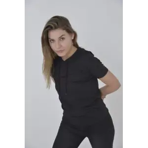 Kapşonlu Slim Fit T-shirt - Siyah