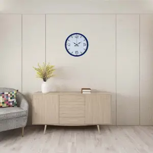 Lacivert Çerçeveli Beyaz Kadran 36 Cm Duvar Saati