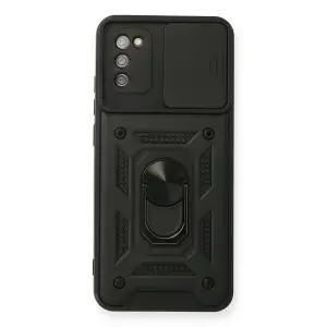Samsung Galaxy A02s Kılıf Pars Lens Yüzüklü Silikon - Siyah