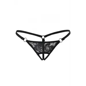 Siyah Dantelli Özel Bölgesi Açık G-String TM1167