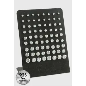 Tek Taş 925 Ayar Gümüş Küpe 72 Adet