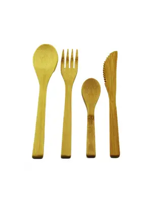 4pcs  Ahşap Bambu Mutfak Seti  2 Kaşık - Çatal - Bıçak