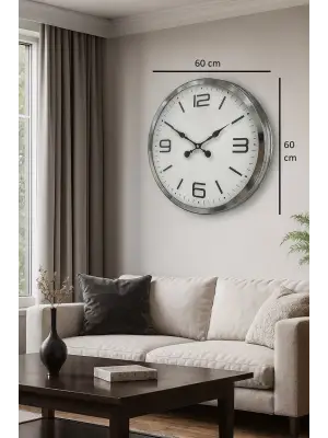 60 cm Krom Metal Dizayn Duvar Saati