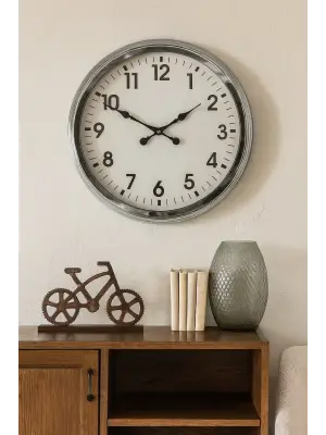 60 cm Krom Metal Duvar Saati