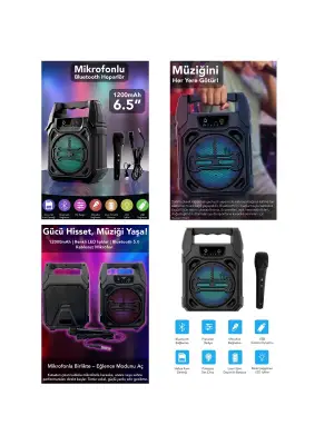 6.5 Inc Bluetooth Wireless Mikrofonlu Hoparlör - Speaker Usb Sarjlı Aux - Tf - Usb Ps-1283