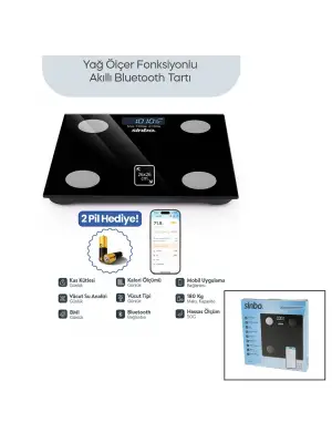 Siyah Yağ Ölçer Akıllı Bluetooth Cam Baskül Pilli 180kg/50gr 26x26cm 8-kişi Hafıza Lcd Ekran ℃ Gösterge Sbs-4470