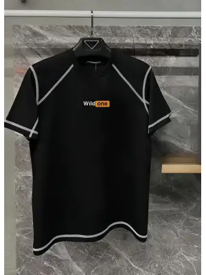 Unisex Dikişli Baskılı Oversize T-Shirt - Siyah