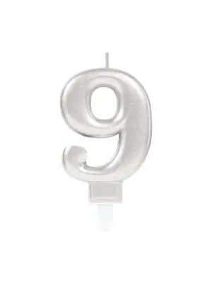 9 Rakam Mum Gümüş Renk