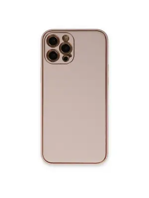 Apple İphone 12 Pro Kılıf Coco Deri Silikon Kapak - Pudra