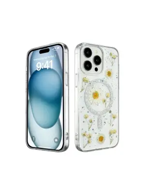 Apple İphone 14 Pro Max Kılıf Daisy Simli Magsafe Kapak - Gümüş