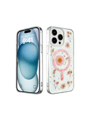 Apple İphone 14 Pro Max Kılıf Daisy Simli Magsafe Kapak - Pembe