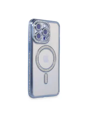 Apple İphone 14 Pro Max Kılıf Joke Simli Magneticsafe Kılıf - Mavi