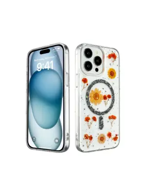 Apple İphone 15 Pro Max Kılıf Daisy Simli Magsafe Kapak - Siyah