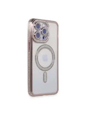 Apple İphone 15 Pro Max Kılıf Joke Simli Magneticsafe Kılıf - Pembe