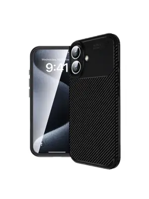 Apple İphone 16 Plus Kılıf Auto Focus Karbon Kapak - Siyah