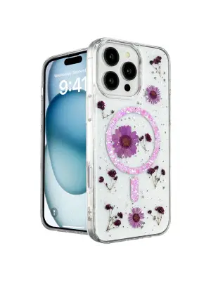 Apple İphone 16 Pro Kılıf Daisy Simli Magsafe Kapak - Mor
