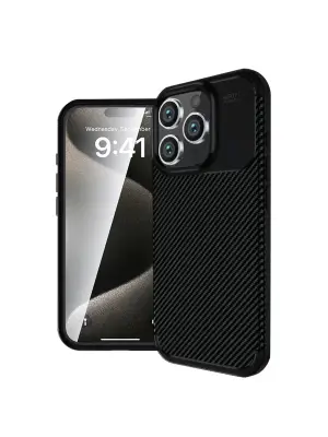 Apple İphone 16 Pro Max Kılıf Auto Focus Karbon Kapak - Siyah