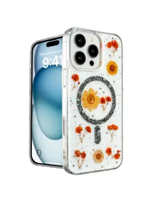 Apple İphone 16 Pro Max Kılıf Daisy Simli Magsafe Kapak - Siyah