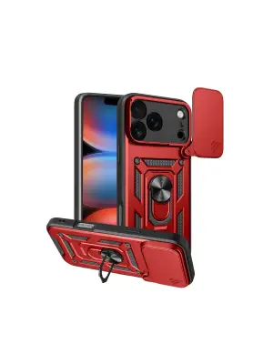 Apple İphone 17 Pro Max Pars Lens Yüzüklü Silikon - Kırmızı