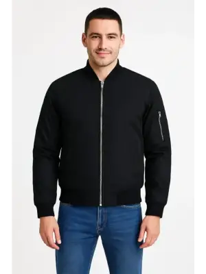 Arka Bomber Ceket - Siyah