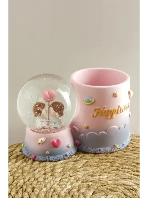 Balonlu Kız Çocuklar Işıklı Kar Küresi Orta
