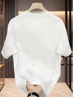 Baskılı Oversize Bisiklet Yaka T-shirt - Beyaz