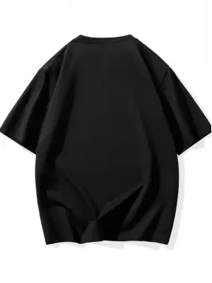 Baskılı Oversize Bisiklet Yaka T-shirt - Siyah