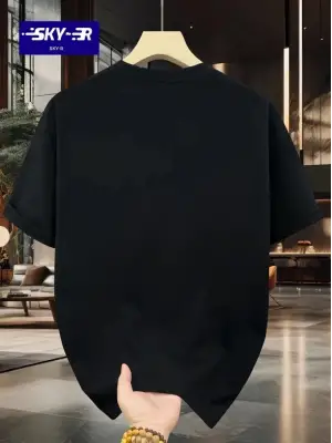 Baskılı Oversize Bisiklet Yaka T-shirt - Siyah